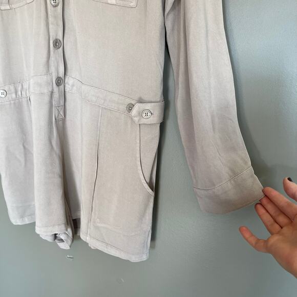 SUNDAYS SENNA ROMPER IN BRINDLE Size Large Taupe Grey Long Sleeve Utility Chic - Picture 11 of 16